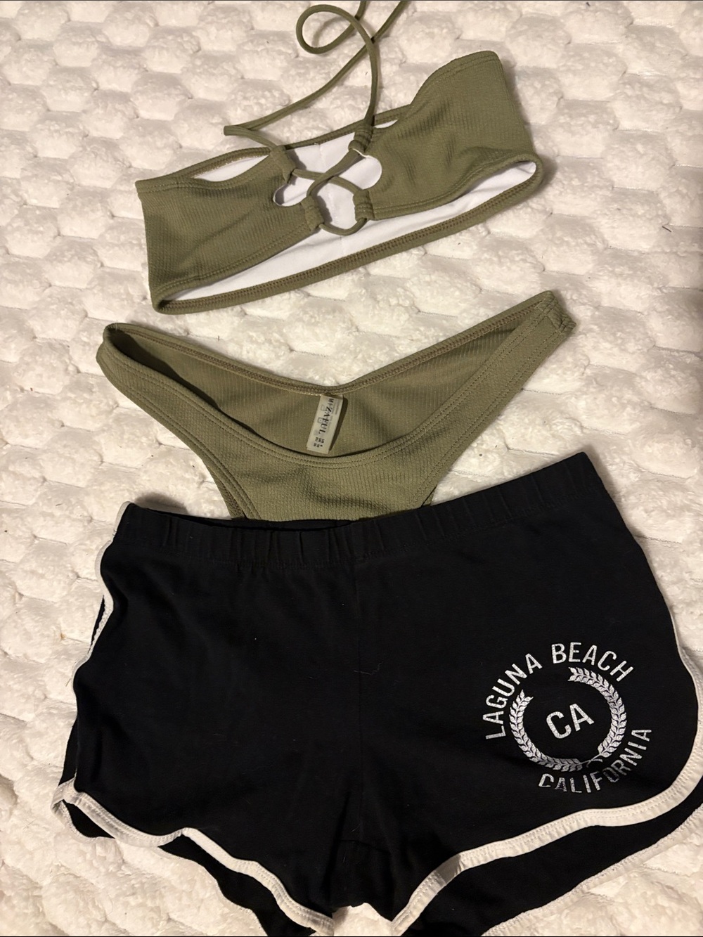 Zaful Olive Green Ribbed Cutout Bikini Top & Bottom Set